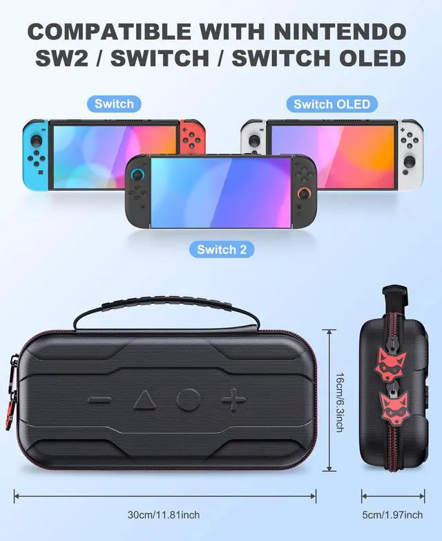 Alt view image 2 of 7 - Switch 2 Carrying Case Compatible with Nintendo Switch 2(2025)/Switch/OLED Console, Protective Hard Portable Travel Carry Case Shell Pouch with Pockets for Switch 2 Accessories and 10 Games