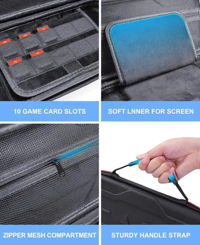 Alt view image 4 of 7 - Switch 2 Carrying Case Compatible with Nintendo Switch 2(2025)/Switch/OLED Console, Protective Hard Portable Travel Carry Case Shell Pouch with Pockets for Switch 2 Accessories and 10 Games
