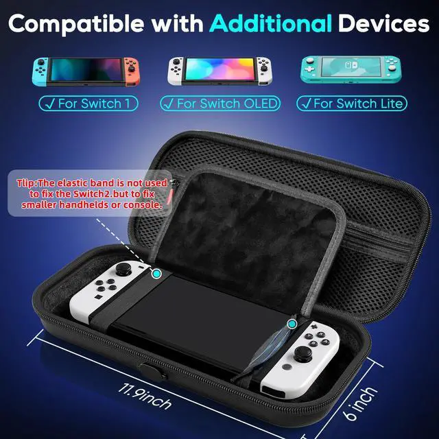 Alt view image 6 of 6 - Switch 2 Carrying for Nintendo Switch 2 Console 2025 /Switch Original/Switch OLED, Slim Travel Carry Case for Switch 2 Accessories with 10 Game Card Storage (Carbon Black, for Switch 2, Carrying Case)