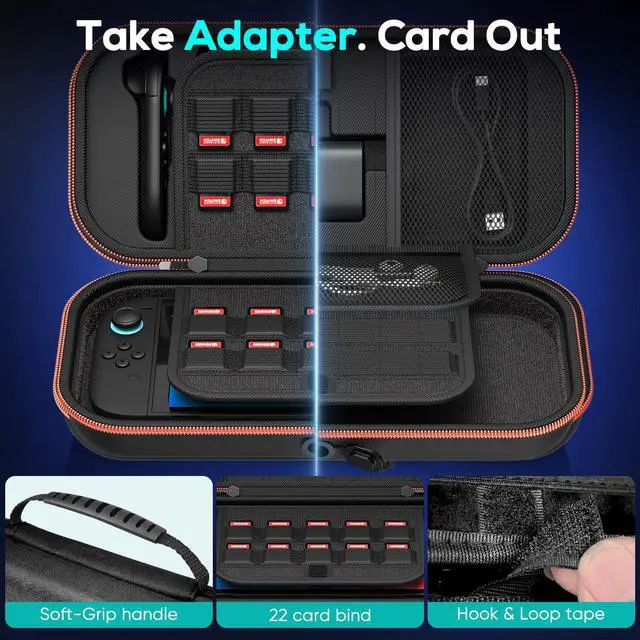 Alt view image 3 of 5 - Charge inside Carrying Case for Nintendo Switch 2 2025 / Switch OLED / Switch with Adapter and for Joy Cons Storage, Travel Cases for Switch 2 Console with 22 Game Card Storage (Carbon Black)