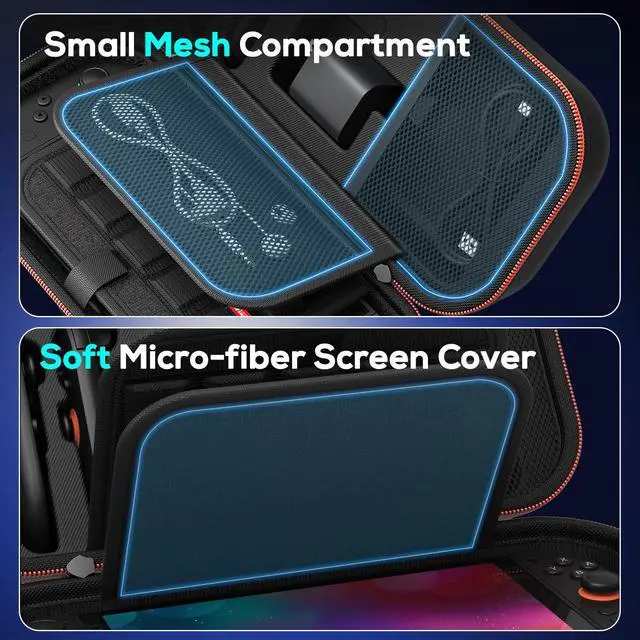 Alt view image 4 of 5 - Charge inside Carrying Case for Nintendo Switch 2 2025 / Switch OLED / Switch with Adapter and for Joy Cons Storage, Travel Cases for Switch 2 Console with 22 Game Card Storage (Carbon Black)