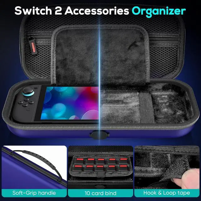 Alt view image 2 of 6 - Switch 2 Carrying Case for Nintendo Switch 2 Console 2025 Switch Original/Switch OLED, Slim Travel Carry Case for Switch 2 Accessories with 10 Game Card Storage (Blue, for Switch 2, Carrying Case)