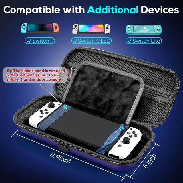 Alt view image 3 of 6 - Switch 2 Carrying Case for Nintendo Switch 2 Console 2025 Switch Original/Switch OLED, Slim Travel Carry Case for Switch 2 Accessories with 10 Game Card Storage (Blue, for Switch 2, Carrying Case)