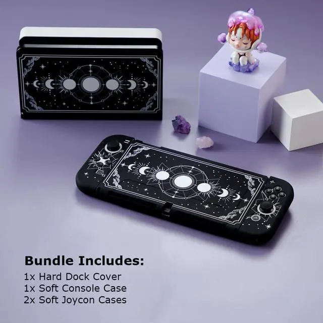 Alt view image 2 of 7 - Shell Case Compatible with Nintendo Switch OLED Black Moon Phase Protective Cover for Nintendo Switch Joycon Controller Soft TPU Grip Dokable Case Carrying Cover Switch Accessories