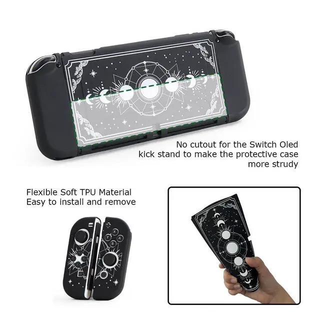 Alt view image 5 of 7 - Shell Case Compatible with Nintendo Switch OLED Black Moon Phase Protective Cover for Nintendo Switch Joycon Controller Soft TPU Grip Dokable Case Carrying Cover Switch Accessories