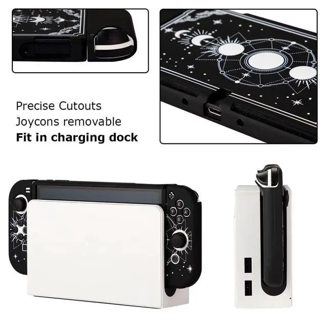 Alt view image 4 of 7 - Shell Case Compatible with Nintendo Switch OLED Black Moon Phase Protective Cover for Nintendo Switch Joycon Controller Soft TPU Grip Dokable Case Carrying Cover Switch Accessories