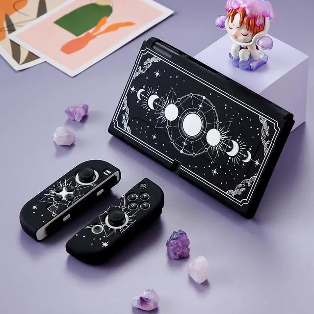 Alt view image 7 of 7 - Shell Case Compatible with Nintendo Switch OLED Black Moon Phase Protective Cover for Nintendo Switch Joycon Controller Soft TPU Grip Dokable Case Carrying Cover Switch Accessories