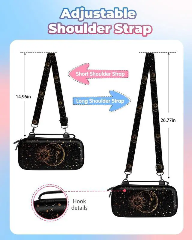 Alt view image 3 of 6 - Carrying Case for Nintendo Switch/Switch OLED Travel Carry Cases Hard Shell Protective Cover Strap Black Sun Moon Cute Girls Boys Accessories Storage Pouch Bag for Switch 1 (2017) /Oled 2021