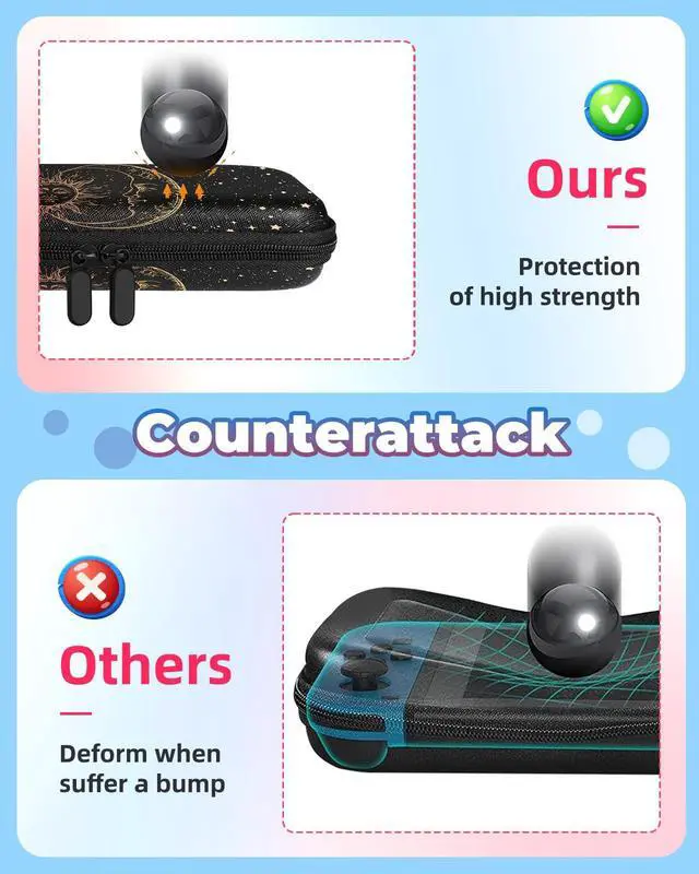 Alt view image 5 of 6 - Carrying Case for Nintendo Switch/Switch OLED Travel Carry Cases Hard Shell Protective Cover Strap Black Sun Moon Cute Girls Boys Accessories Storage Pouch Bag for Switch 1 (2017) /Oled 2021