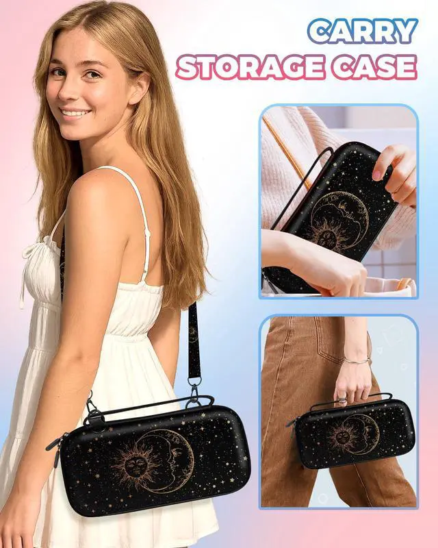 Alt view image 6 of 6 - Carrying Case for Nintendo Switch/Switch OLED Travel Carry Cases Hard Shell Protective Cover Strap Black Sun Moon Cute Girls Boys Accessories Storage Pouch Bag for Switch 1 (2017) /Oled 2021