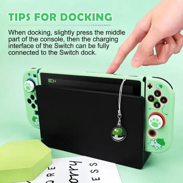 Alt view image 4 of 7 - Dockable Case Design for Switch 2017, Anti-Slip Shock-Absorption Protective Soft Carrying Case and Joy Con Controller with 1 PCS Elf Ball Pendant and 2 PCS Thumb Grip caps -Black Lying Cat