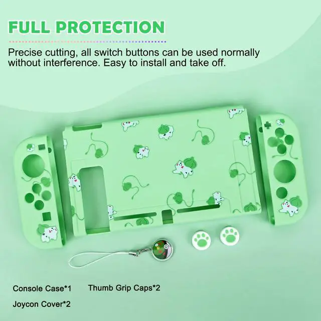 Alt view image 6 of 7 - Dockable Case Design for Switch 2017, Anti-Slip Shock-Absorption Protective Soft Carrying Case and Joy Con Controller with 1 PCS Elf Ball Pendant and 2 PCS Thumb Grip caps -Black Lying Cat