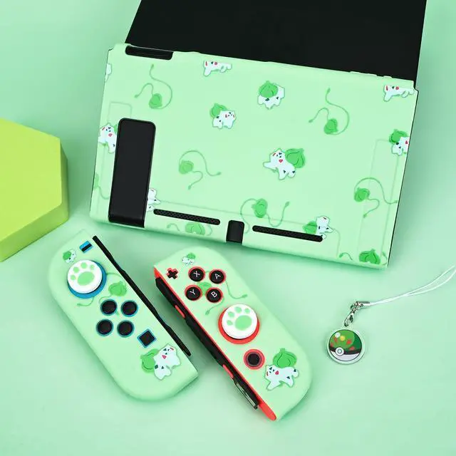 Alt view image 7 of 7 - Dockable Case Design for Switch 2017, Anti-Slip Shock-Absorption Protective Soft Carrying Case and Joy Con Controller with 1 PCS Elf Ball Pendant and 2 PCS Thumb Grip caps -Black Lying Cat