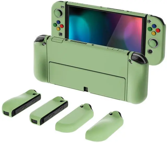 Main image of AlterGrips Protective Slim Case for Nintendo Switch OLED, Ergonomic Grip Cover for Joycon, Dockable Hard Shell for Switch OLED w/Thumb Grip Caps & Button Caps - Matcha Green