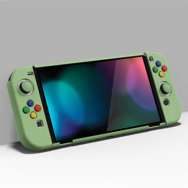 Alt view image 4 of 7 - AlterGrips Protective Slim Case for Nintendo Switch OLED, Ergonomic Grip Cover for Joycon, Dockable Hard Shell for Switch OLED w/Thumb Grip Caps & Button Caps - Matcha Green
