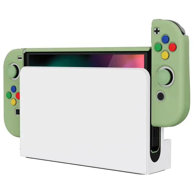 Alt view image 6 of 7 - AlterGrips Protective Slim Case for Nintendo Switch OLED, Ergonomic Grip Cover for Joycon, Dockable Hard Shell for Switch OLED w/Thumb Grip Caps & Button Caps - Matcha Green