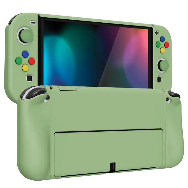 Alt view image 7 of 7 - AlterGrips Protective Slim Case for Nintendo Switch OLED, Ergonomic Grip Cover for Joycon, Dockable Hard Shell for Switch OLED w/Thumb Grip Caps & Button Caps - Matcha Green