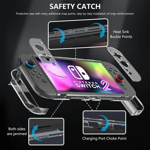 Alt view image 3 of 7 - Clear Glitter Case for Nintendo Switch 2, Protective Cover for Switch 2 and JoyCon Controller - Strong and Durable, Not Easy to Fall Off