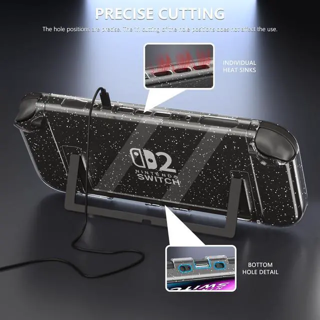 Alt view image 4 of 7 - Clear Glitter Case for Nintendo Switch 2, Protective Cover for Switch 2 and JoyCon Controller - Strong and Durable, Not Easy to Fall Off