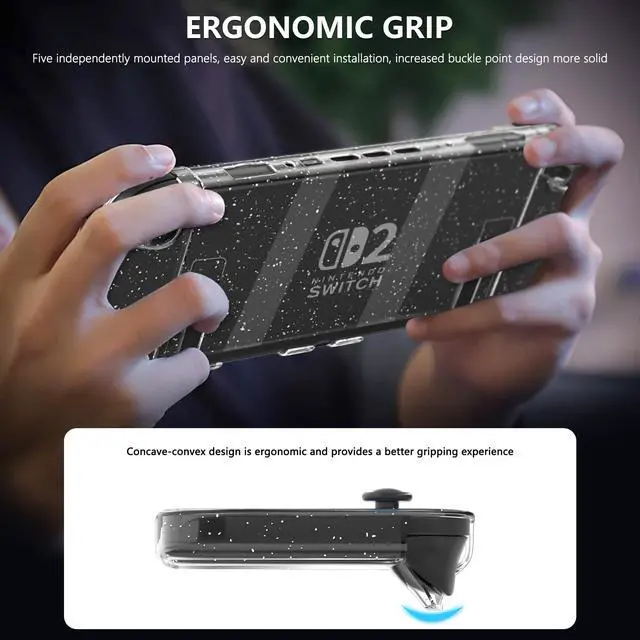 Alt view image 6 of 7 - Clear Glitter Case for Nintendo Switch 2, Protective Cover for Switch 2 and JoyCon Controller - Strong and Durable, Not Easy to Fall Off