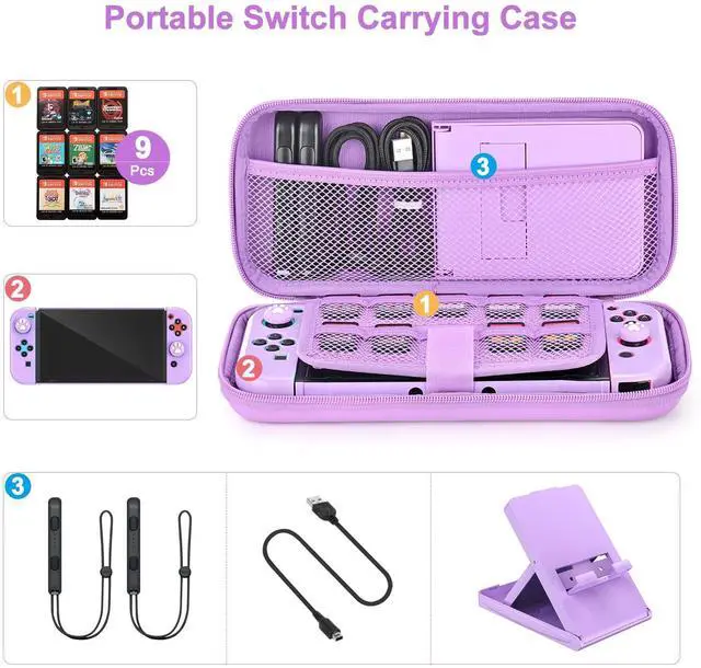 Alt view image 2 of 7 - Switch Accessories Bundle, 17 in 1 Purple Switch Accessories Kit for Girls Include Switch Carrying Case, Adjustable Stand, Protective Case for Switch Console & J-Con