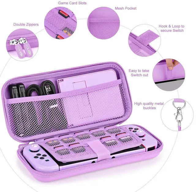 Alt view image 3 of 7 - Switch Accessories Bundle, 17 in 1 Purple Switch Accessories Kit for Girls Include Switch Carrying Case, Adjustable Stand, Protective Case for Switch Console & J-Con