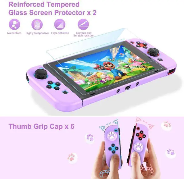 Alt view image 5 of 7 - Switch Accessories Bundle, 17 in 1 Purple Switch Accessories Kit for Girls Include Switch Carrying Case, Adjustable Stand, Protective Case for Switch Console & J-Con