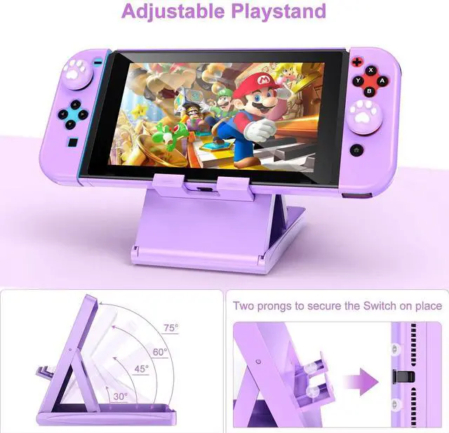 Alt view image 6 of 7 - Switch Accessories Bundle, 17 in 1 Purple Switch Accessories Kit for Girls Include Switch Carrying Case, Adjustable Stand, Protective Case for Switch Console & J-Con