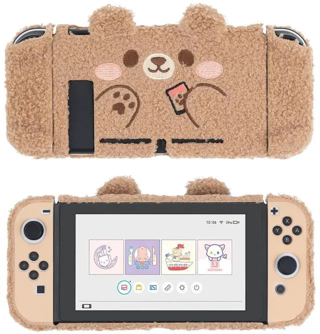 Main image of Cute Plush Protective Case Cover Compatible with Nintendo Switch and Joy Con- Shock-Absorption and Anti-Scratch - Plush Bear