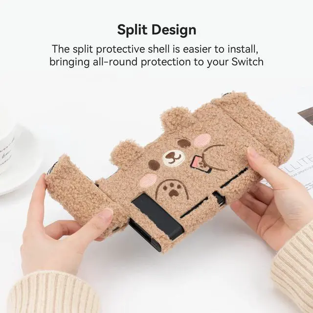 Alt view image 4 of 7 - Cute Plush Protective Case Cover Compatible with Nintendo Switch and Joy Con- Shock-Absorption and Anti-Scratch - Plush Bear