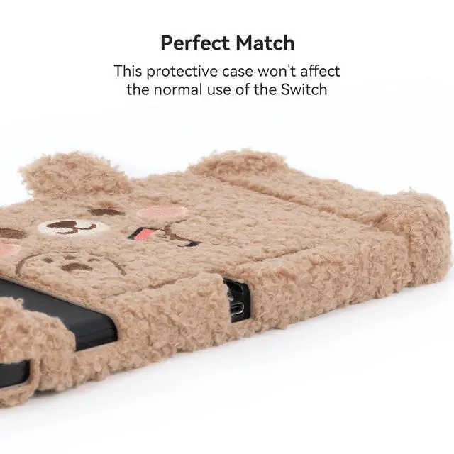 Alt view image 5 of 7 - Cute Plush Protective Case Cover Compatible with Nintendo Switch and Joy Con- Shock-Absorption and Anti-Scratch - Plush Bear