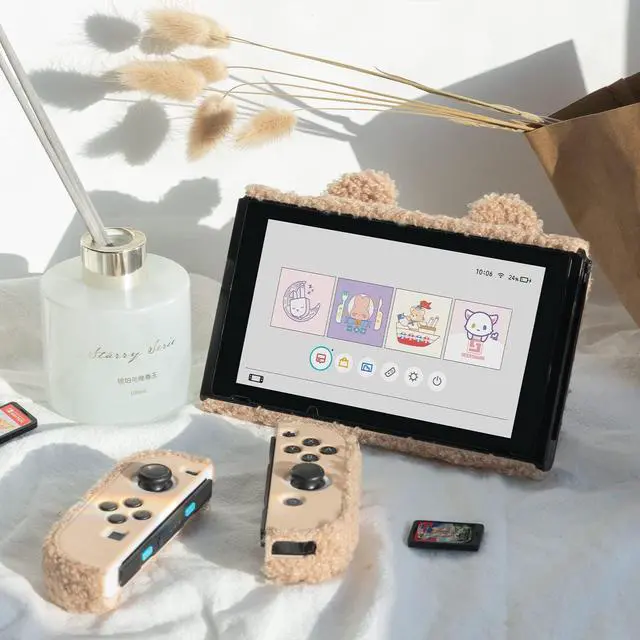 Alt view image 7 of 7 - Cute Plush Protective Case Cover Compatible with Nintendo Switch and Joy Con- Shock-Absorption and Anti-Scratch - Plush Bear