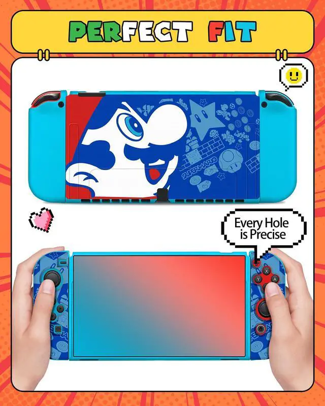 Alt view image 3 of 6 - Cute Cartoon for Nintendo Switch OLED Case Anime Design - Kawaii Fun Funny Fashion Soft Slim Protective Dockable Joycon Shell Cover for Kids Boys Teens Girls for Switch OLED 2021, Blue