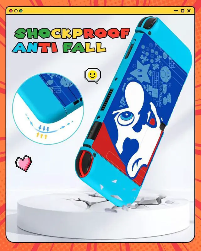 Alt view image 5 of 6 - Cute Cartoon for Nintendo Switch OLED Case Anime Design - Kawaii Fun Funny Fashion Soft Slim Protective Dockable Joycon Shell Cover for Kids Boys Teens Girls for Switch OLED 2021, Blue