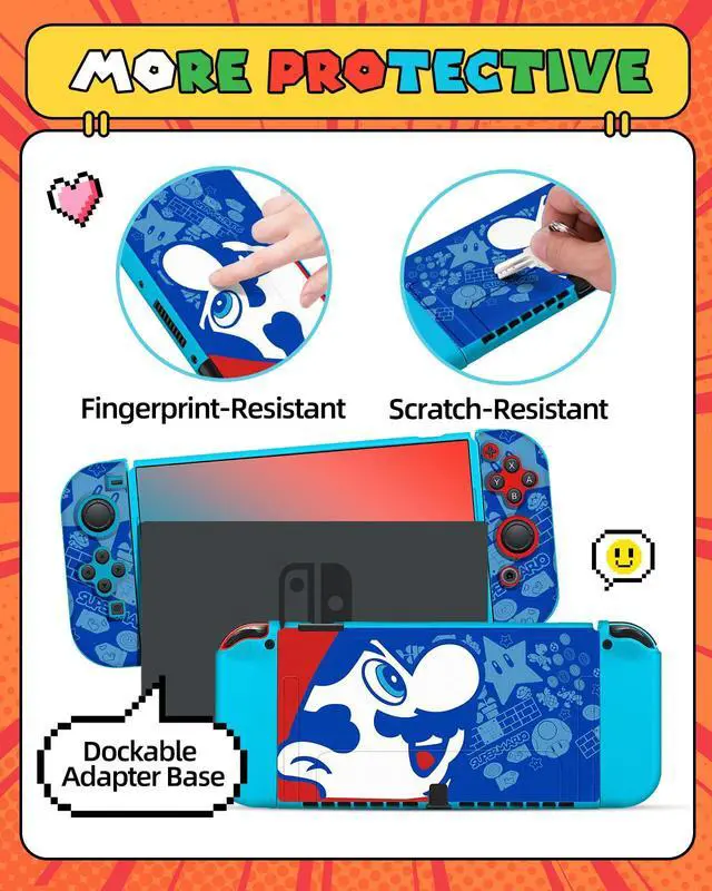 Alt view image 4 of 6 - Cute Cartoon for Nintendo Switch OLED Case Anime Design - Kawaii Fun Funny Fashion Soft Slim Protective Dockable Joycon Shell Cover for Kids Boys Teens Girls for Switch OLED 2021, Blue
