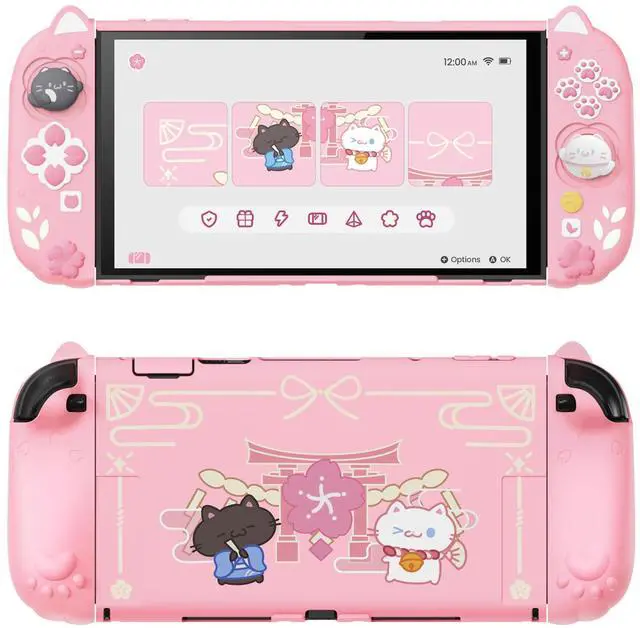 Main image of Cherry Blossoms Kitten Protective Case for Nintendo Switch 2 with Stand | Cute Cat Ear & Paw Silicone Grips, Dockable Hard Shell, 2 Joystick Caps | Full-Body Protection Cover, Pink