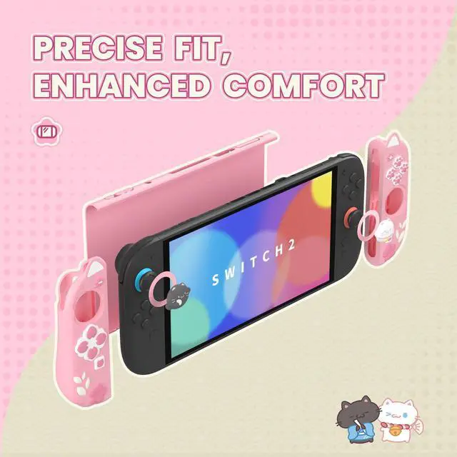 Alt view image 3 of 7 - Cherry Blossoms Kitten Protective Case for Nintendo Switch 2 with Stand | Cute Cat Ear & Paw Silicone Grips, Dockable Hard Shell, 2 Joystick Caps | Full-Body Protection Cover, Pink