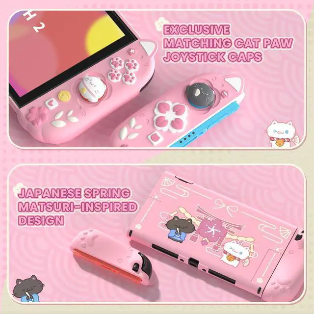 Alt view image 6 of 7 - Cherry Blossoms Kitten Protective Case for Nintendo Switch 2 with Stand | Cute Cat Ear & Paw Silicone Grips, Dockable Hard Shell, 2 Joystick Caps | Full-Body Protection Cover, Pink