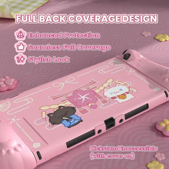 Alt view image 4 of 7 - Cherry Blossoms Kitten Protective Case for Nintendo Switch 2 with Stand | Cute Cat Ear & Paw Silicone Grips, Dockable Hard Shell, 2 Joystick Caps | Full-Body Protection Cover, Pink