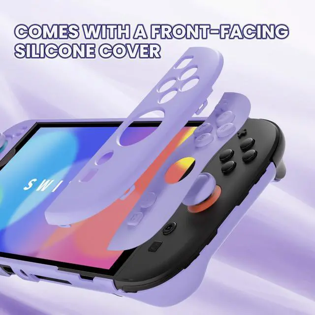 Alt view image 4 of 7 - Protective Case for Nintendo Switch 2 - Cute Dockable Hard Case Shell for Switch 2 with Thumb Grip & Sticker & Button Caps, Anti-Scratch & Shockproof Cover Skin - Light Violet