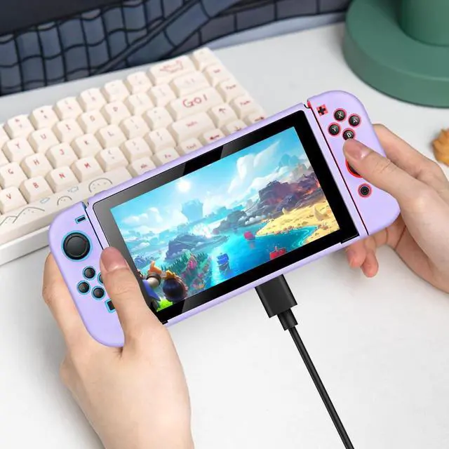 Alt view image 7 of 7 - Protective Case for Nintendo Switch 2017, Soft Silicone Switch Case, Ergonomic Grip Cover Shock-Absorbent & Anti-Scratch Slim Shell Travel Protector Cases Accessories, Purple