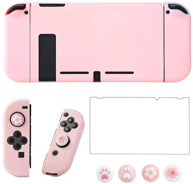 Main image of Pink Dockable Protective Case Cover Compatible with Nintendo Switch Joy-Con Controllers,with Glass Screen Protector and 4 Thumb Grips,Shock-Absorption and Anti-Scratch (Pink)
