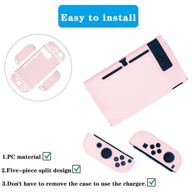 Alt view image 2 of 7 - Pink Dockable Protective Case Cover Compatible with Nintendo Switch Joy-Con Controllers,with Glass Screen Protector and 4 Thumb Grips,Shock-Absorption and Anti-Scratch (Pink)