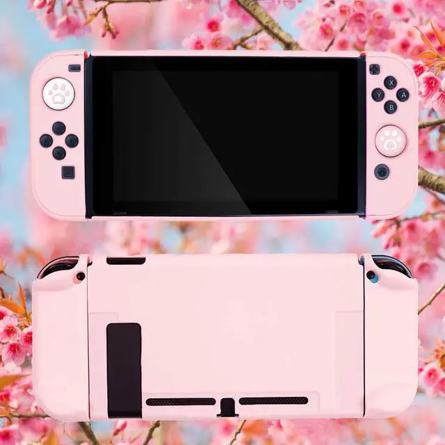 Alt view image 5 of 7 - Pink Dockable Protective Case Cover Compatible with Nintendo Switch Joy-Con Controllers,with Glass Screen Protector and 4 Thumb Grips,Shock-Absorption and Anti-Scratch (Pink)