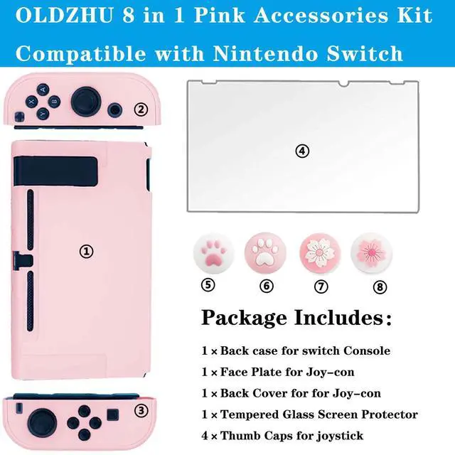 Alt view image 7 of 7 - Pink Dockable Protective Case Cover Compatible with Nintendo Switch Joy-Con Controllers,with Glass Screen Protector and 4 Thumb Grips,Shock-Absorption and Anti-Scratch (Pink)
