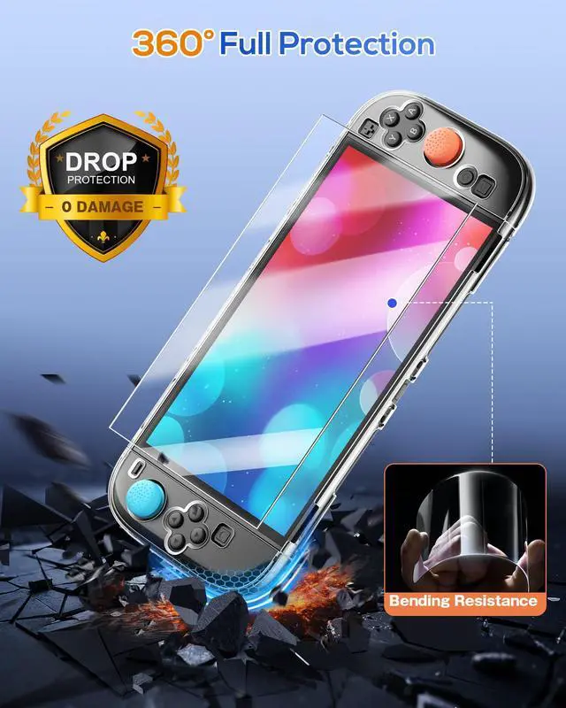 Alt view image 4 of 6 - Protective Case for Nintendo Switch 2 2025, Switch 2 Case Slim Hard Shell Accessories, Scratch&Shock Protection Cover with Screen Protector, 8 Thumb Grip (Clear, Switch 2 7.9inch)