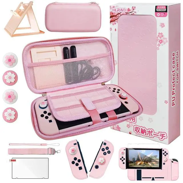 Main image of Pink Travel Carrying Case Accessories Kit Compatible with Nintendo Switch (NOT Fit OLED/Lite).Pink Switch Hard Protective Cover,Adjustable Stand,Screen Protector & Cute Thumb Grips 10 in 1 Gift.