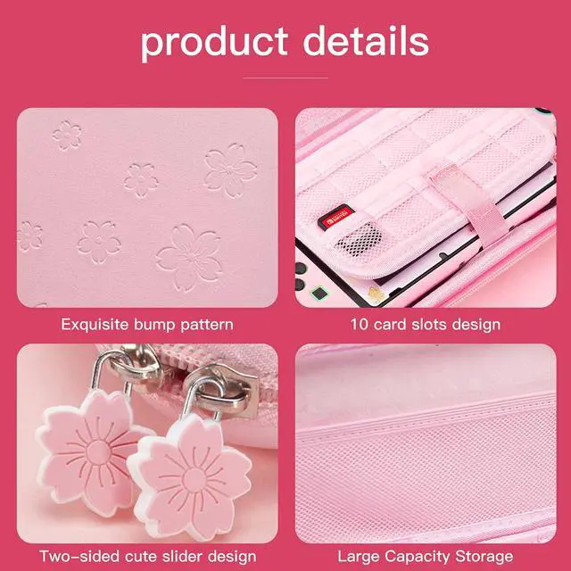 Alt view image 3 of 7 - Pink Travel Carrying Case Accessories Kit Compatible with Nintendo Switch (NOT Fit OLED/Lite).Pink Switch Hard Protective Cover,Adjustable Stand,Screen Protector & Cute Thumb Grips 10 in 1 Gift.