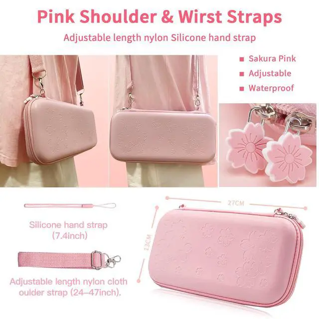 Alt view image 2 of 7 - Pink Travel Carrying Case Accessories Kit Compatible with Nintendo Switch (NOT Fit OLED/Lite).Pink Switch Hard Protective Cover,Adjustable Stand,Screen Protector & Cute Thumb Grips 10 in 1 Gift.