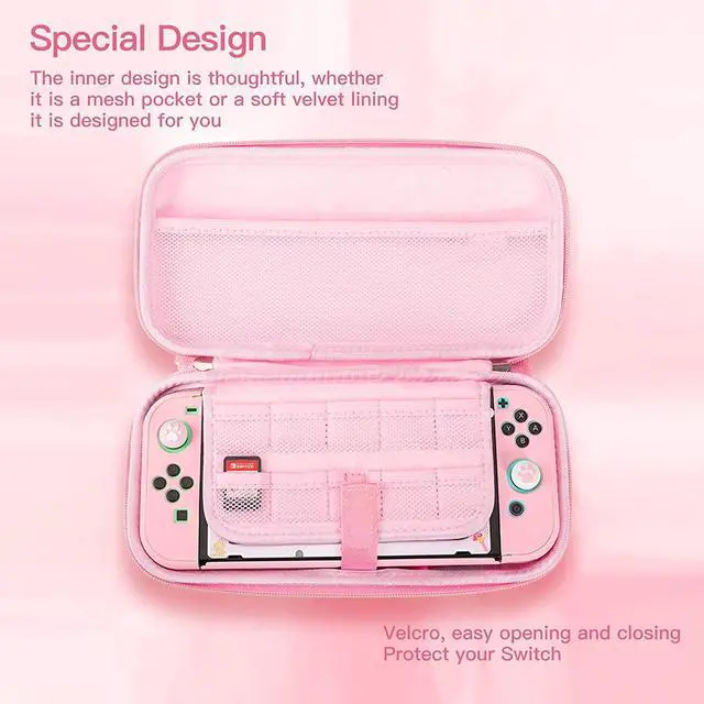 Alt view image 4 of 7 - Pink Travel Carrying Case Accessories Kit Compatible with Nintendo Switch (NOT Fit OLED/Lite).Pink Switch Hard Protective Cover,Adjustable Stand,Screen Protector & Cute Thumb Grips 10 in 1 Gift.